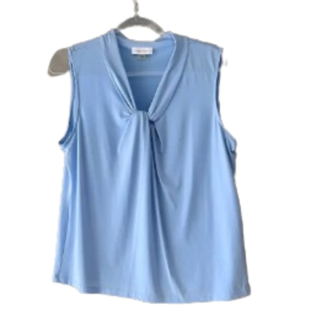 Calvin Klein Light Blue Sleeveless Knot Front Blouse Top